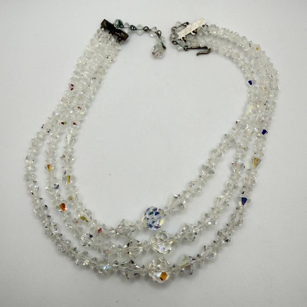 up to almost 16" VTG graduated, three strand Aurora Borealis crystal necklace!